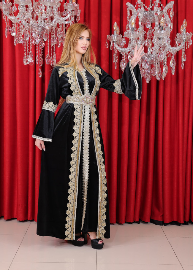 Soft Velvet Korean Caftan - 4119 - black