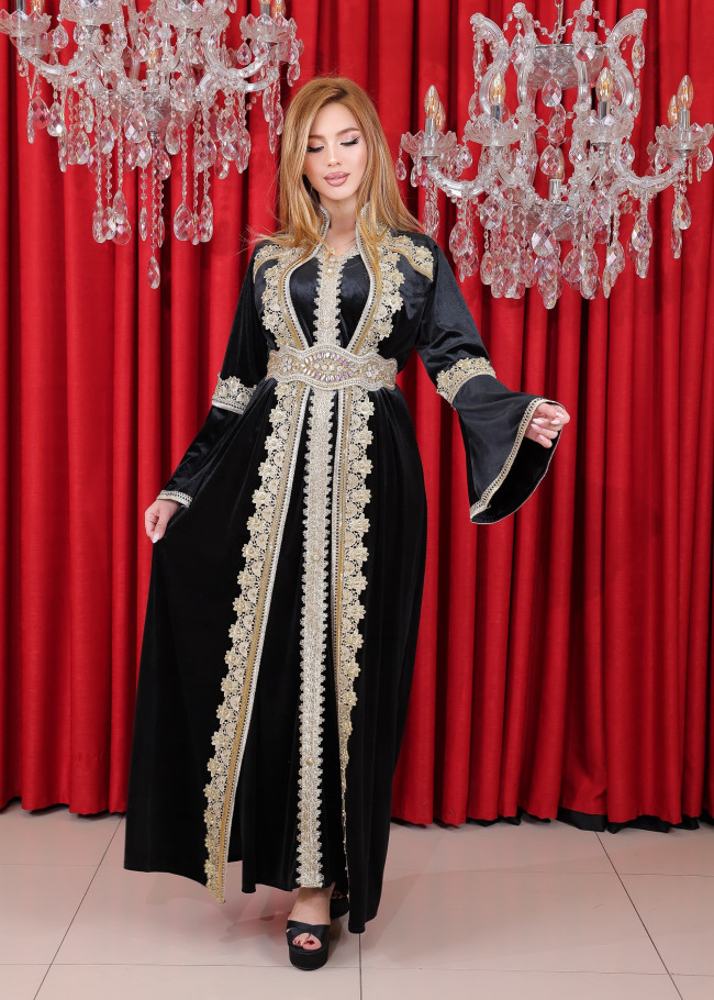 Soft Velvet Korean Caftan - 4119 - black