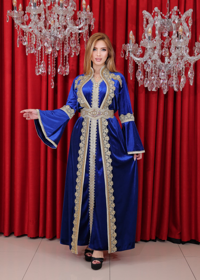 Soft Velvet Korean Caftan - 4119 - blue