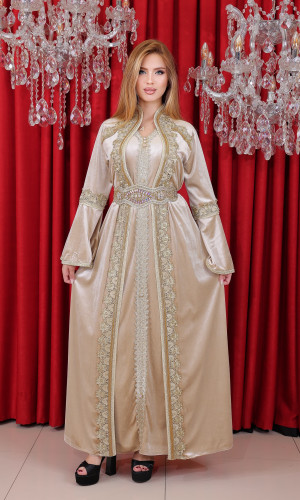 قفطان مخمل سوفت كوري - 4119 - بيج