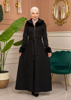 مانطو شامواه مبطن بالفرو - 1372 - اسود