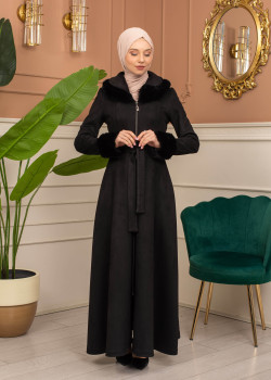 مانطو شامواه مبطن بالفرو - 1372 - اسود