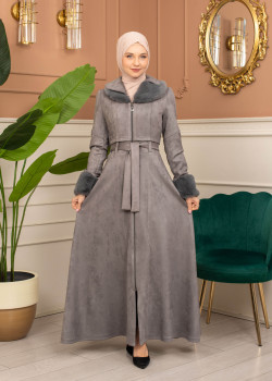 مانطو شامواه مبطن بالفرو - 1372 - فضي