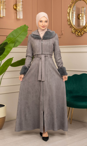 مانطو شامواه مبطن بالفرو - 1372 - فضي