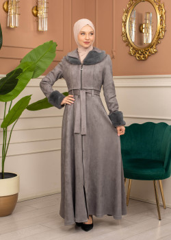 مانطو شامواه مبطن بالفرو - 1372 - فضي