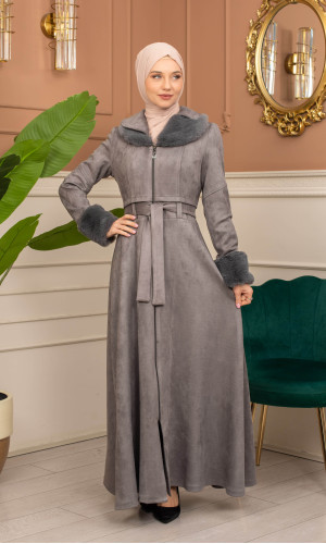 مانطو شامواه مبطن بالفرو - 1372 - فضي