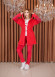 Velvet Pajama Set with Famous Cat Print, Code 1020 - red
