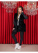 Velvet Pajama Set with Famous Cat Print, Code 1020 - black