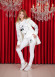 Velvet Pajama Set with Famous Cat Print, Code 1020 - white
