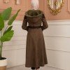 Velvet Suede Trench Coat with Faux Fur Lining, Code 1366 - khaki