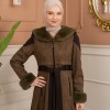 Velvet Suede Trench Coat with Faux Fur Lining, Code 1366 - khaki