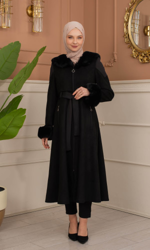 ترانشكوت كود 1366 شامواه مبطن بالفرو - اسود