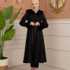 Velvet Suede Trench Coat with Faux Fur Lining, Code 1366 - black