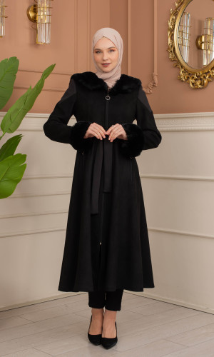 ترانشكوت كود 1366 شامواه مبطن بالفرو - اسود