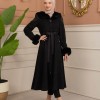 Velvet Suede Trench Coat with Faux Fur Lining, Code 1366 - black