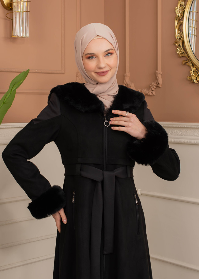 ترانشكوت كود 1366 شامواه مبطن بالفرو - اسود