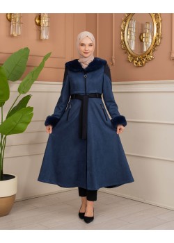 ترانشكوت شاموا فاخر مبطن بفرو الأرنب 1366 - كحلي