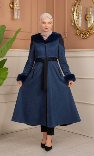 ترانشكوت شاموا فاخر مبطن بفرو الأرنب 1366 - كحلي