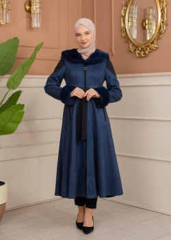 ترانشكوت شاموا فاخر مبطن بفرو الأرنب 1366 - كحلي