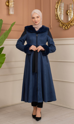 ترانشكوت شاموا فاخر مبطن بفرو الأرنب 1366 - كحلي