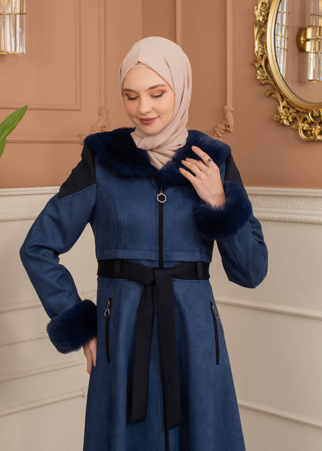 ترانشكوت كود 1366 شامواه مبطن بالفرو - كحلي