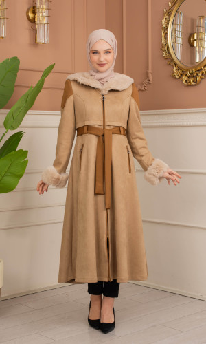 ترانشكوت كود 1366 شامواه مبطن بالفرو - بيج