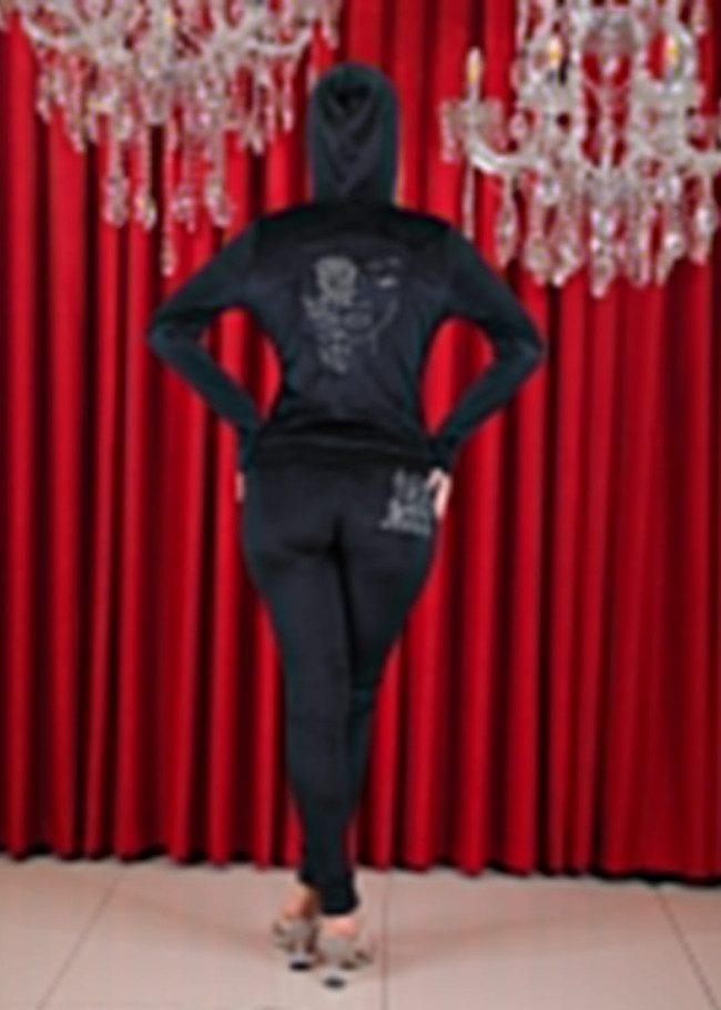 Luxurious Three-Piece Velvet Pajama Set, Code 1018 - black