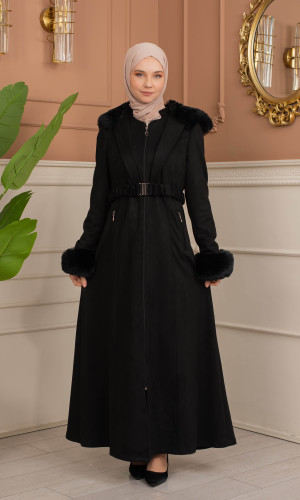 ترانشكوت كود 1368 شامواه مبطن بالفرو - اسود