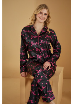 بيجاما ساتان مميزة بباربي -1-1093 - كحلي