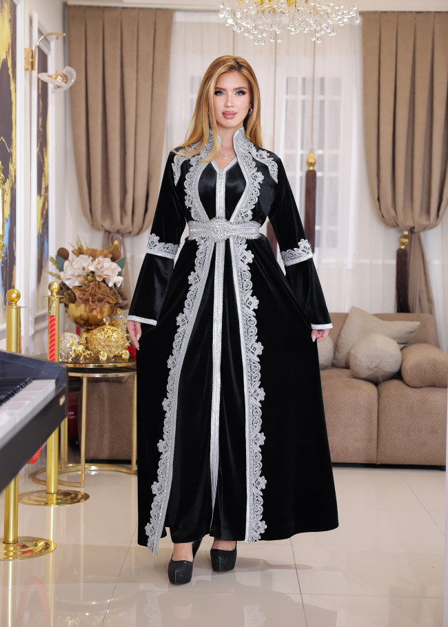 Kraliyet Kadife Kaftan Kod 4120 - Siyah