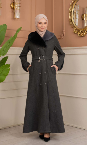 مانطو جوخ نسائي شتوي 1370 - رمادي