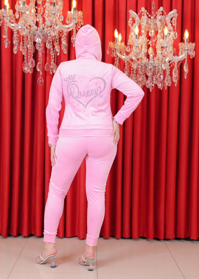 Büyük Beden Kraliçe Kadife Takım - Kod 1026 - Pembe