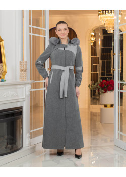 مانطو جوخ كشمير مع بطانة فرو وكبيشون قابل للإزالة - الكود 1374 - رمادي