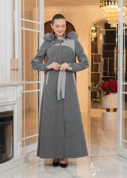 مانطو جوخ كشمير مع بطانة فرو وكبيشون قابل للإزالة - الكود 1374 - رمادي