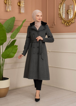 ترانشكوت نسائي "أناقة الشتاء" من الجوخ الموهير - كود 1371 - رمادي