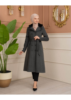 ترانشكوت نسائي "أناقة الشتاء" من الجوخ الموهير - كود 1371 - رمادي