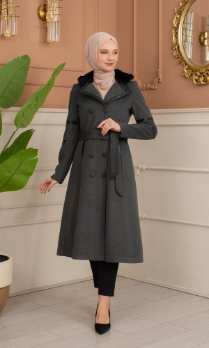 ترانشكوت نسائي "أناقة الشتاء" من الجوخ الموهير - كود 1371 - رمادي