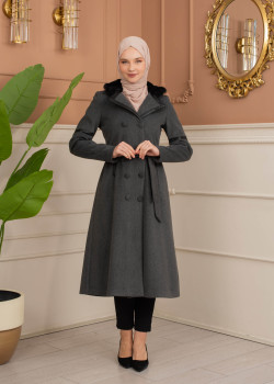 ترانشكوت نسائي "أناقة الشتاء" من الجوخ الموهير - كود 1371 - رمادي