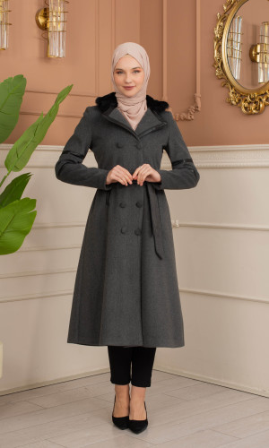 ترانشكوت نسائي "أناقة الشتاء" من الجوخ الموهير - كود 1371 - رمادي