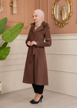 ترانشكوت نسائي "أناقة الشتاء" من الجوخ الموهير - كود 1371 - بني