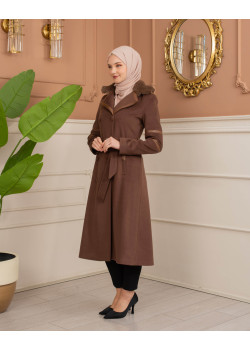 ترانشكوت نسائي "أناقة الشتاء" من الجوخ الموهير - كود 1371 - بني