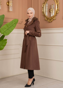 ترانشكوت نسائي "أناقة الشتاء" من الجوخ الموهير - كود 1371 - بني