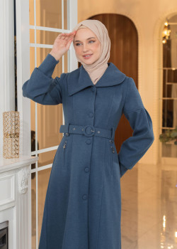 ترانشكوت نسائي "أناقة ملكية" من الجوخ الموهير - كود 1378 - كحلي