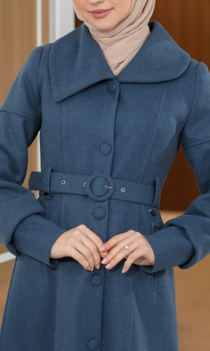 ترانشكوت نسائي "أناقة ملكية" من الجوخ الموهير - كود 1378 - كحلي