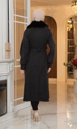 ترانشكوت نسائي "أناقة ملكية" من الجوخ الموهير - كود 1378 - اسود