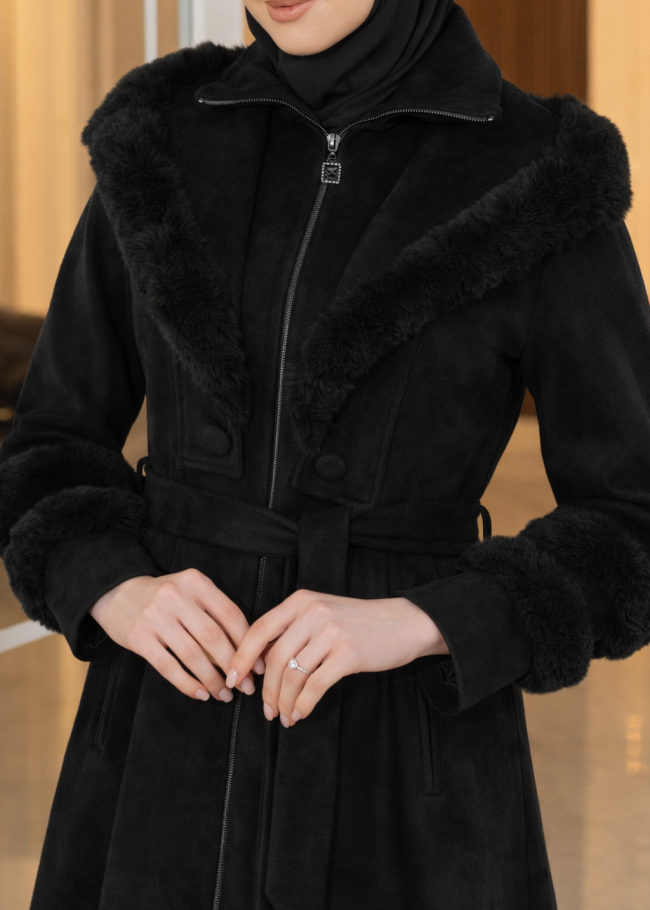 1390 مانطو شاموا كم فروتين - اسود