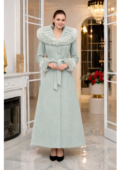 معطف جوخ طويل شتوي بياقة فرو وقبعة 1392 - عفني