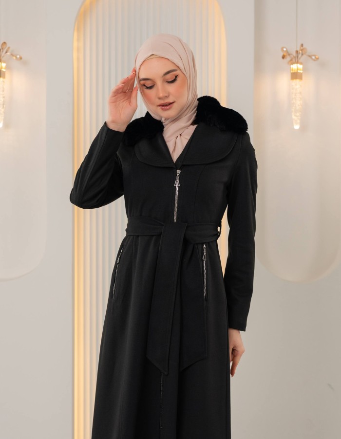 1393 مانطو جوخ ياقة مدورة - اسود