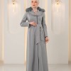 1393 مانطو جوخ ياقة مدورة - فضي