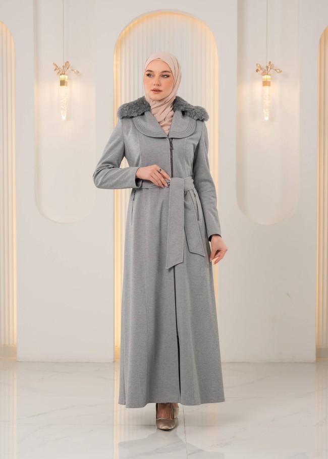 1393 مانطو جوخ ياقة مدورة - فضي